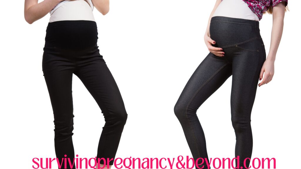 Pregnant women wearing the best maternity leggings